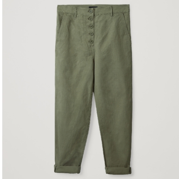 COS Button-up 100% Cotton High Rise Relaxed Everyday Chinos In Khaki Green M - Picture 5 of 12